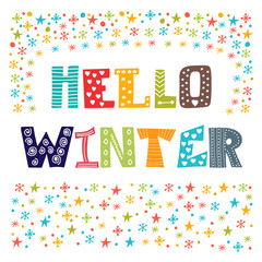 Hello Winter greeting card. Winter concept card