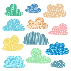 Fotobehang Wolken Set handgetekende wolken met schattige textuur