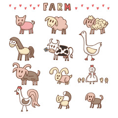 Set of hand drawn farm animals