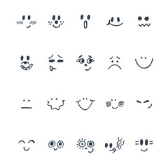 Sketched facial expressions set. Set of hand drawn cute faces wi