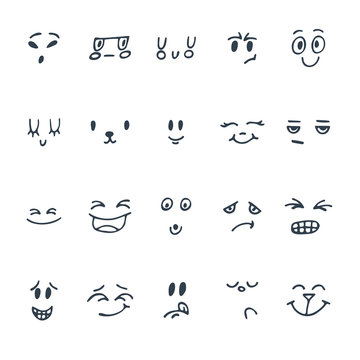 Set of funny faces with different expressions. Cute cartoon emot
