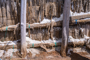Close up of salt shed for collect dried salt from saline.