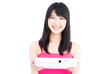 Naklejka premium ゲームをする女性