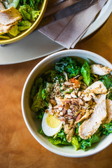 Healthy salads with vegetables and grilled chicken