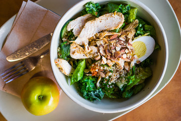 Healthy salads with vegetables and grilled chicken