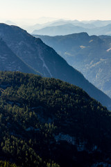 Landscape of mountains and villages  Obertraun, Hallstatt and lake - view from Dachstein-Krippenst ein 