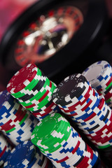 Casino roulette and playing chips
