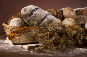 Baked bread on wood table