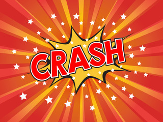 Crash, wording in comic speech bubble on burst background