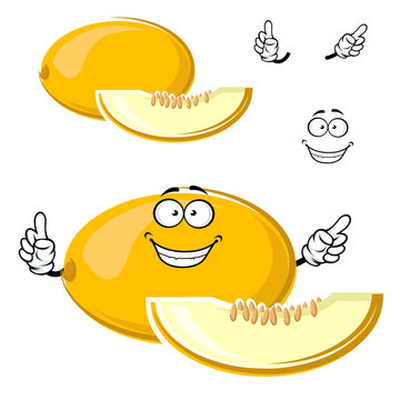 Cartoon yellow melon fruit with slice