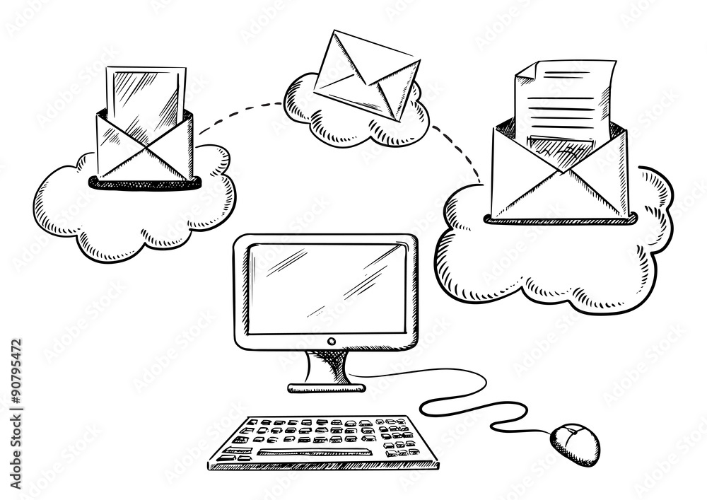 Poster process of sending e-mal with computer