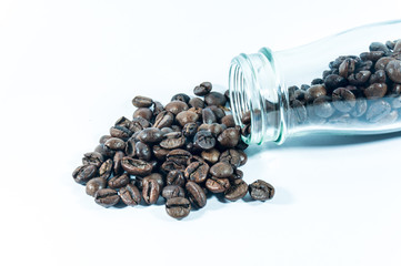 coffee beans in the bottle on a white background
