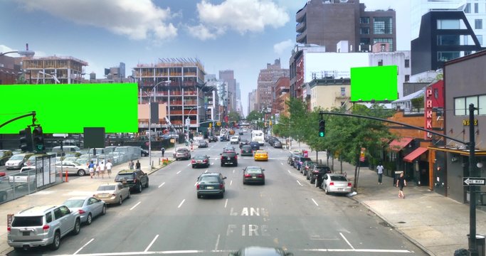 4K Manhattan 10th Avenue with Green Screen Billboards