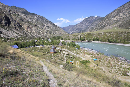 Recreational Cour Kechu at the confluence of mountain rivers Big