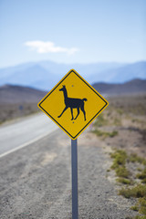 Llama road sign in Argentina, Andes, South America