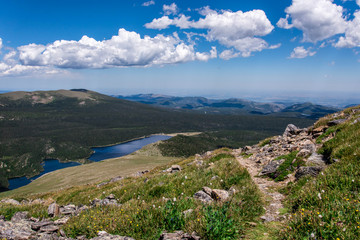 mountain landscape scenery with blue sky above timberline