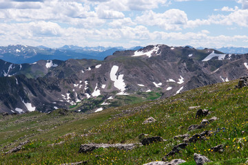 mountain landscape scenery with blue sky above timberline
