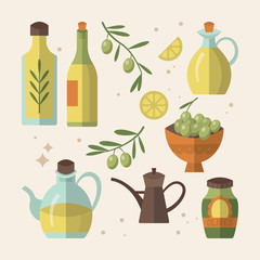 Olive oil bottles flat icon design. Vector illustration