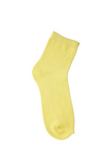 Cotton yellow sock isolated on white background.