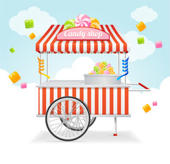 Candy Cart Market Card. Vector