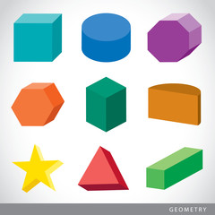 Colorful set of geometric shapes, platonic solids, vector illustration