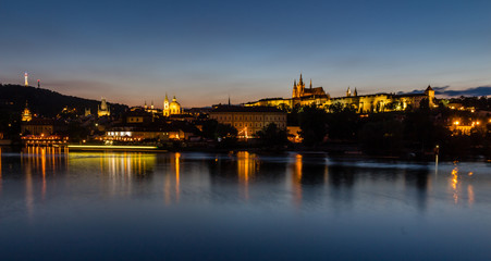 Fototapeta na wymiar Prague, Czech Republic. Night photo of Charles Bridge, Castle and historical buildings