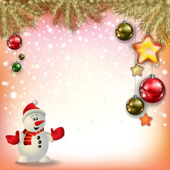 Abstract greeting with snowman and decorations