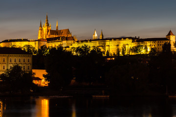 Fototapeta na wymiar Prague, Czech Republic. Night photo of Charles Bridge, Castle and historical buildings