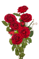 Bouquet of red artificial roses isolated on the white background.