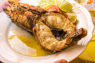 barbecue lobster in restaurant