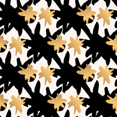 seamless pattern with gold and black star strokes