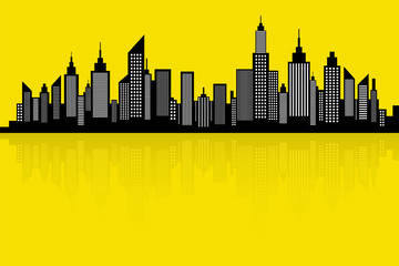 City Skyline Silhouette Vector In Retro Colors