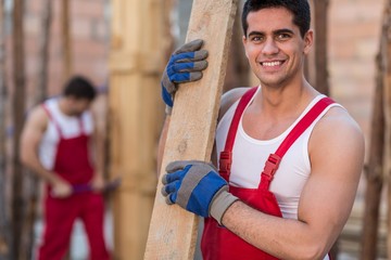 Smiling building worker