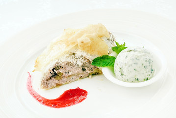 tasty strudel with ice cream
