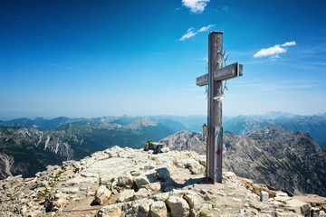 Summit Cross on Mountain Top in Allgau Alps
