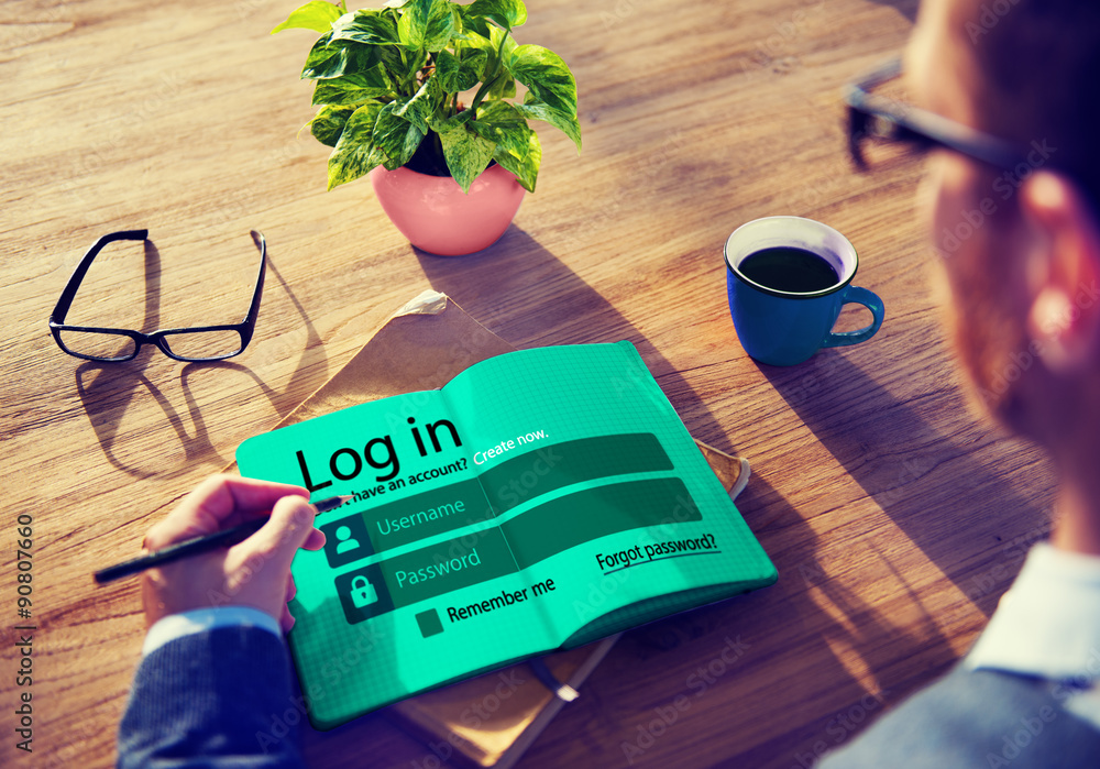 Poster log in password identity internet online privacy protection conc