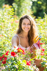 Woman gardening with roses © JackF