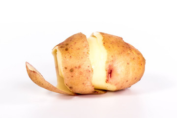 pinstripe skins peeled potatoes isolated on white background