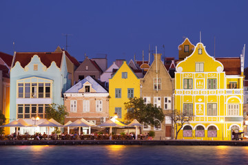 Colorful houses of Willemstad, Curaçao at night