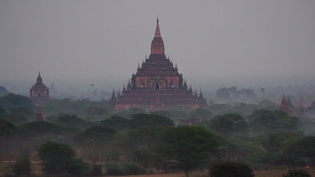 The ancient temple of Sulamani in the morning mist in Bagan, Mandalay Region, Myanmar (Burma).