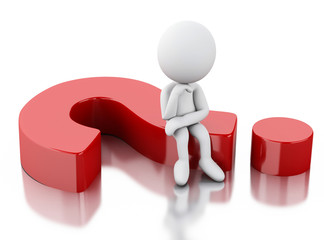 3d White people thinking with a red question mark