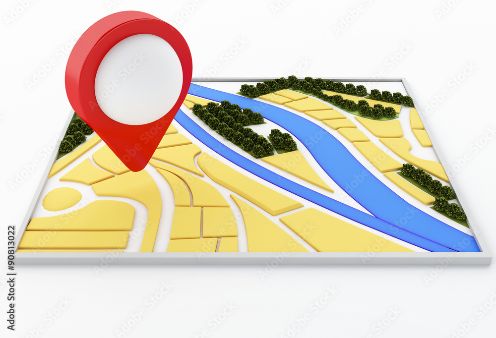 Aufkleber 3d tablet pc with navigator map and pointer marker on city.