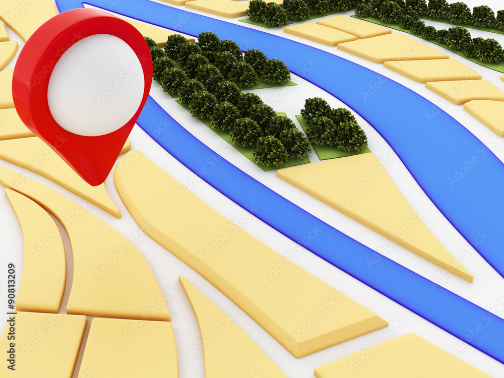 Aufkleber 3d tablet pc with navigator map and pointer marker on city.
