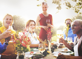 Diverse Neighbors Drinking Party Yard Concept