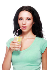 woman drinking lemonade