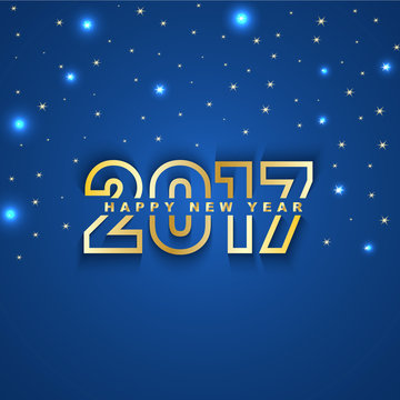 2017 New Year greeting card with stars and spot lights on blue