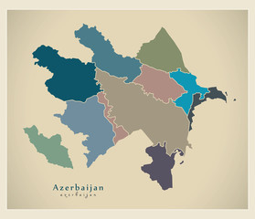 Fototapeta na wymiar Modern Map - Azerbaijan with regions colored political AZ