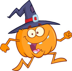 Naklejka premium Crazy Witch Pumpkin Cartoon Character Running