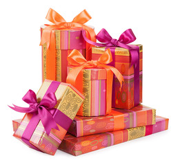 Obraz premium Fashionable boxes with gifts isolated on white