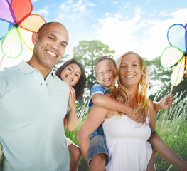 Family Playing Outdoors Children Field Concept